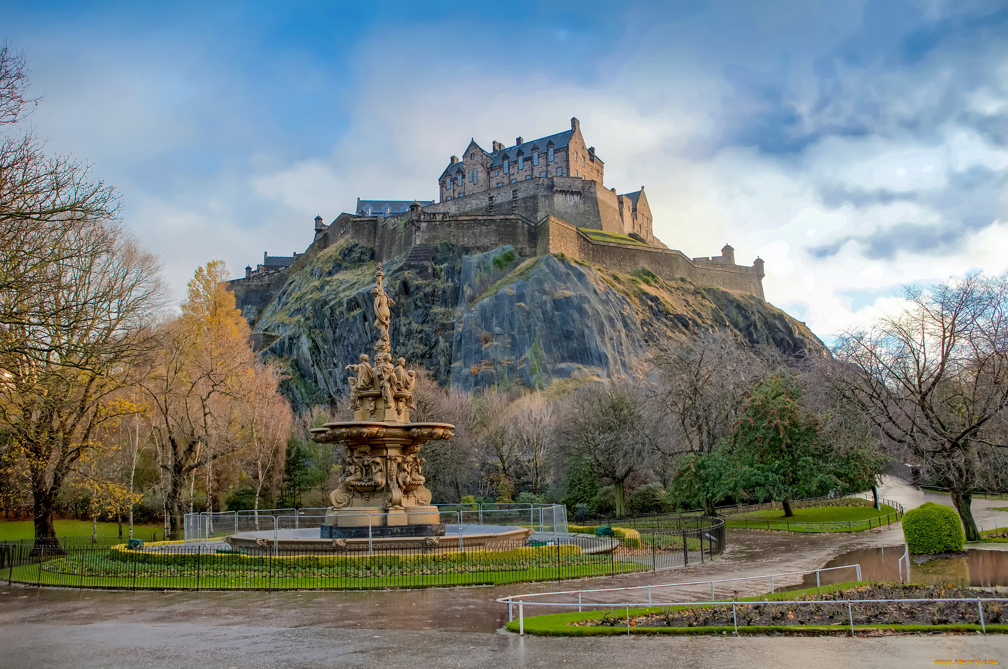 edinburgh castle and ross fountain, ,  , , , , 